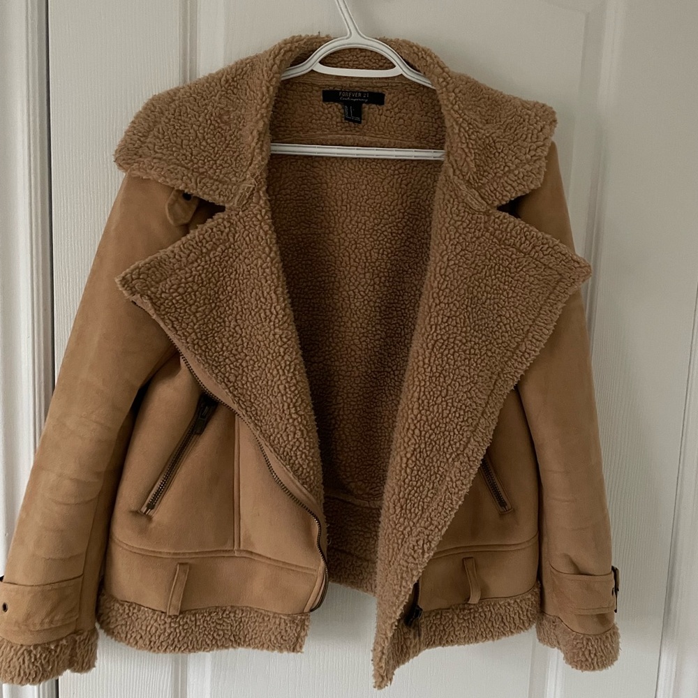 Forever 21 Camel Sherpa Moto Jacket